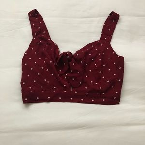 Burgundy Polka Dot Zipped Crop Top